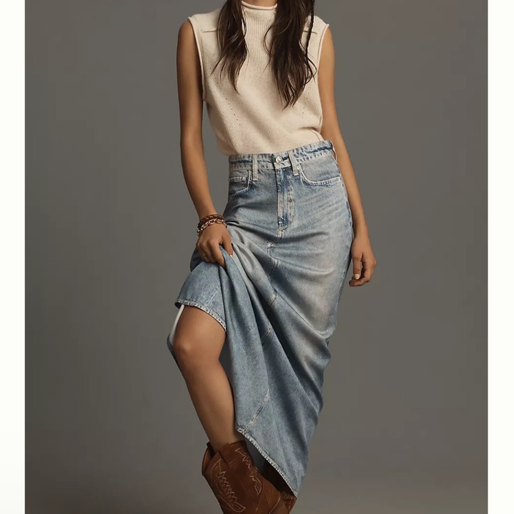 RAG & BONE Liquid Miramar Denim Maxi Skirt Size 26